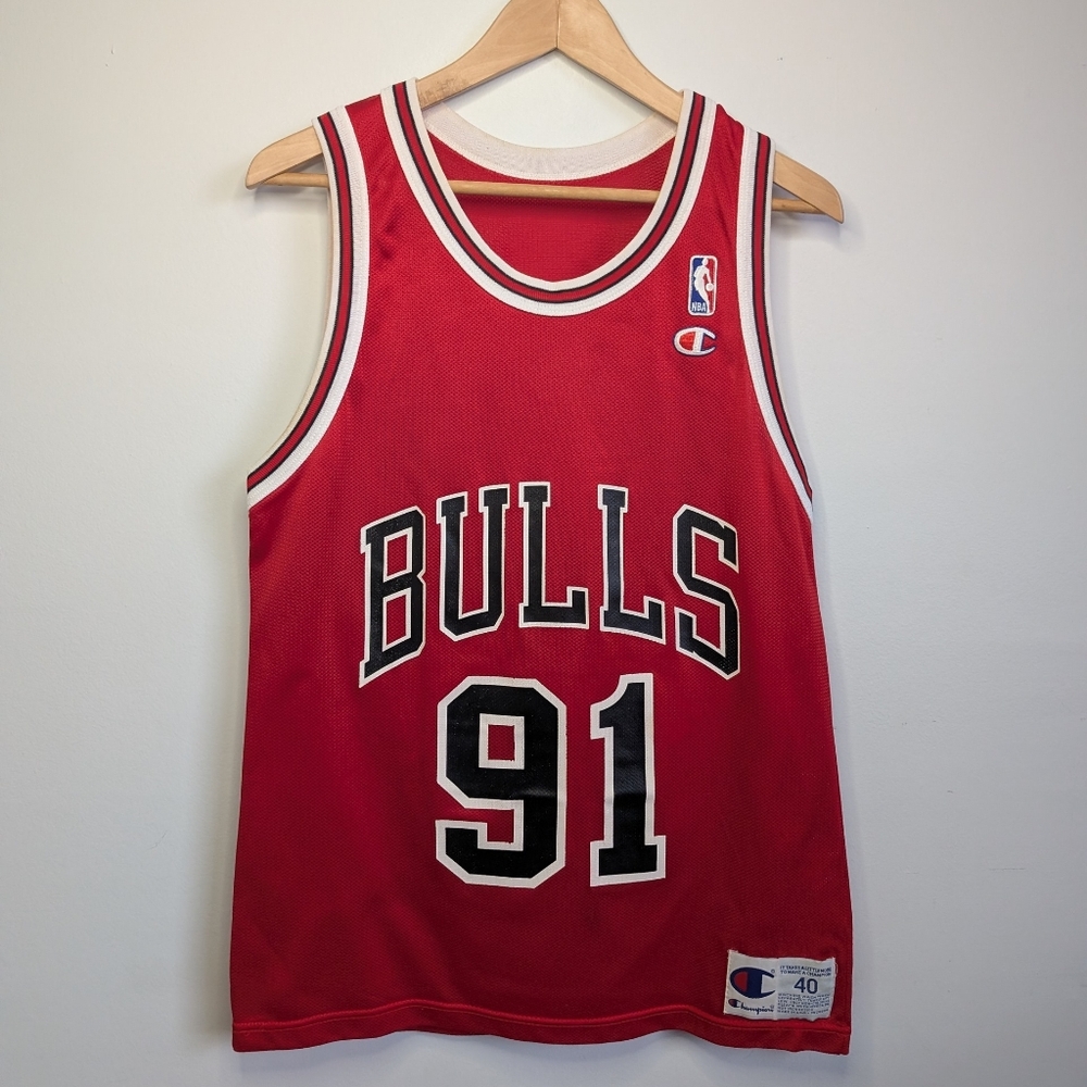 Vintage 90s Champion Dennis Rodman Chicago Bulls Jersey Mens 40 Basketball NBA - Picture 2 of 8